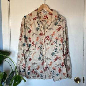 Tan Coldwater Creek floral button up shirt